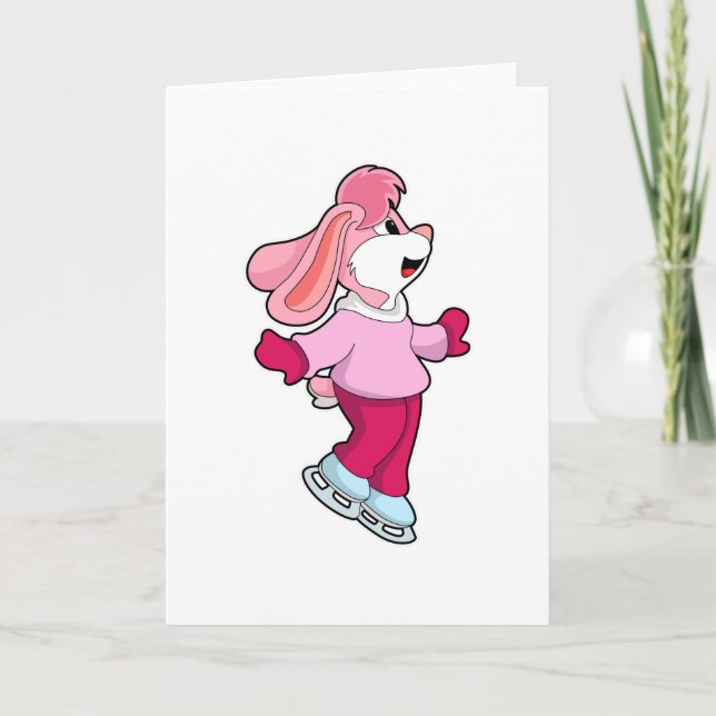 Carte Lapin au patinage artistique avec des patins à gla (Devant)
