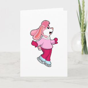 Carte Lapin au patinage sur glace avec des patins à glac