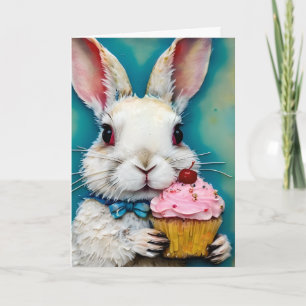 Carte Lapin avec Cupcake Anniversaire