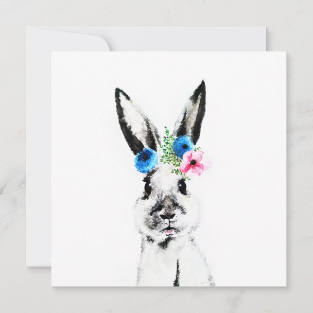 Carte Lapin avec des fleurs (Devant)