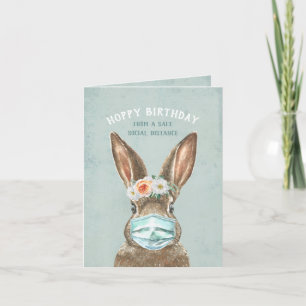 Carte Lapin avec Masque Distances sociales Joyeux annive