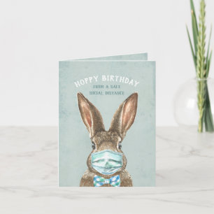 Carte Lapin avec Masque Distances sociales Joyeux annive