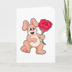 Carte Lapin avec Rose rouge