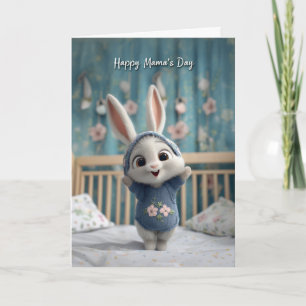 Carte Lapin Bébé Mignon en Salopette Bleue Bonne Fête Ma