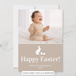 Carte Lapin beige et blanc avec photo personnalisée de P