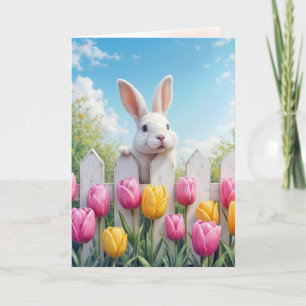 Carte Lapin Blanc De Pâques En Tulipe