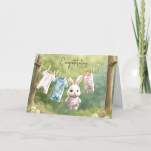 Carte Lapin blanc et blanchisserie pour bébé fille