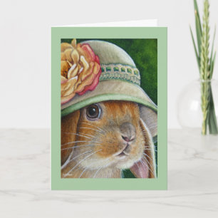 Carte Lapin Brun en Bonnet de Printemps, Art à l'Aquarel