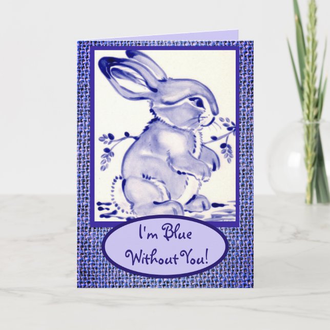 Carte Lapin Bunny Blanc Bleu Note Vous Manque Vide  (Devant)