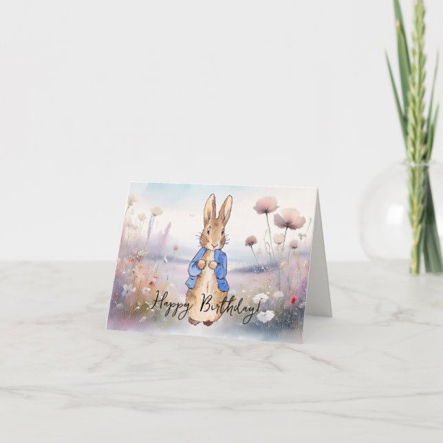 Carte Lapin classique champ de fleurs sauvages Joyeux an (Devant)