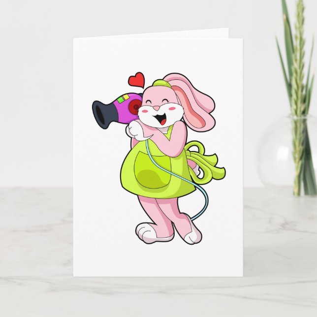 Carte Lapin coiffeur avec sèche-cheveux (Devant)