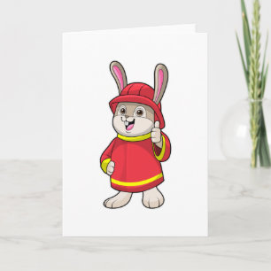 Carte Lapin comme pompier avec casque