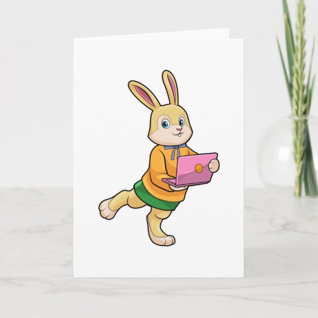 Carte Lapin comme secrétaire avec ordinateur portable (Devant)