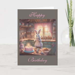 Carte Lapin Cottagecore prépare un gâteau d'anniversaire