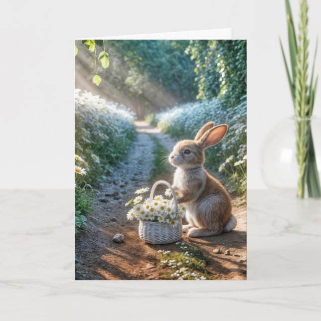 Carte Lapin D'Anniversaire Avec Panier De Marguerite (Devant)