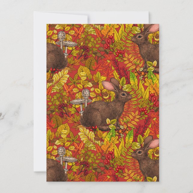 Carte Lapin d'automne en rouge (Devant)