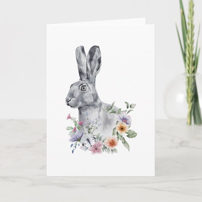 Carte Lapin de fleurs à l'aquarelle (Devant)