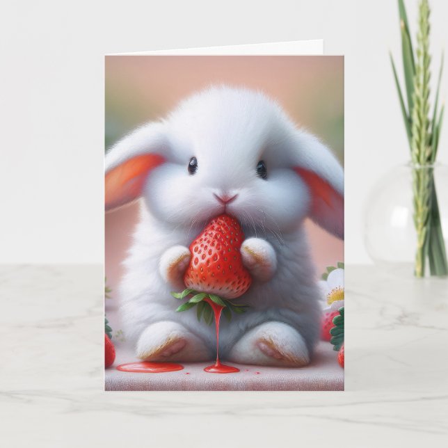 Carte Lapin De Merci À La Fraise (Devant)