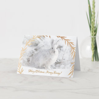 Carte Lapin de miel de Noël d'or blanc dans la neige