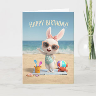 Carte Lapin de naissance mignon en maillot de bain à poi