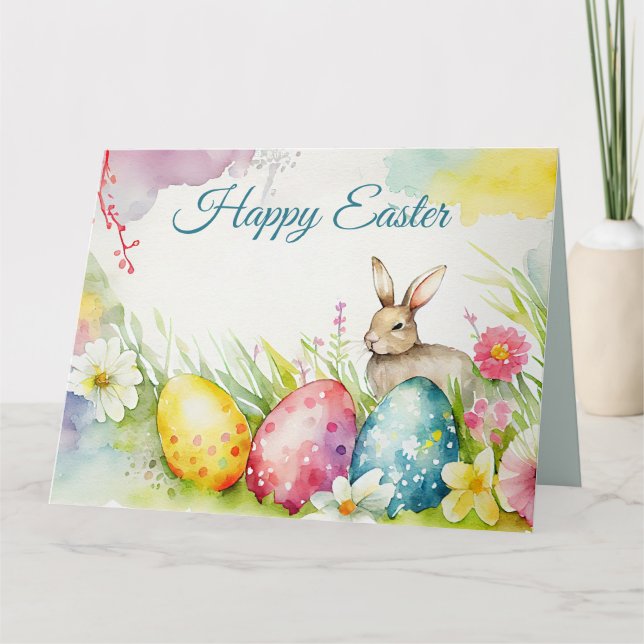 Carte Lapin de Pâques avec trois oeufs de Pâques (Devant)