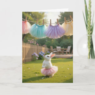 Carte Lapin de Pâques blanc portant un tutu rose