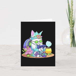 Carte Lapin de Pâques Chat Drôle de Joueur de Jeu Vidéo