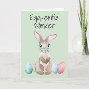 Carte lapin de Pâques Drôle Travailleur Essentiel Covid