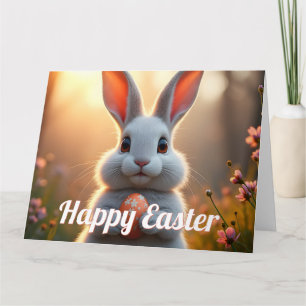 Carte Lapin de Pâques heureux dans la magie du printemps
