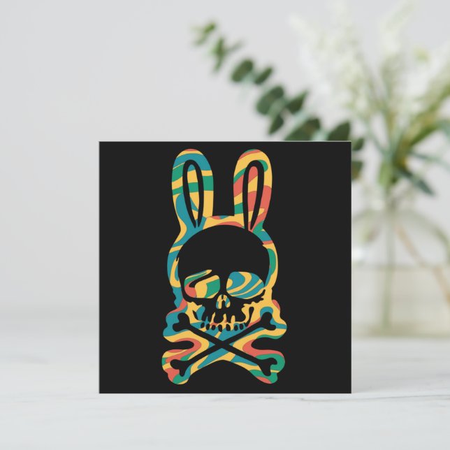 Carte Lapin de Pâques Retro Tie Dye Bunny Ski Cross Bone (Debout devant)