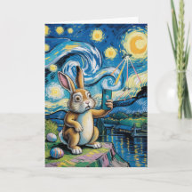 Carte Lapin de Pâques UFO Selfie Nuit Étoilée