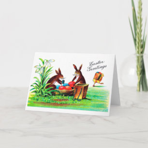 Carte Lapin de Pâques vintage et poussin