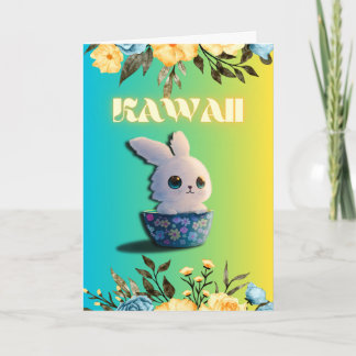 Carte lapin de printemps mignon avec des fleurs pour Pâq