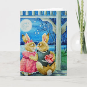 Carte Lapin de Saint-Valentin fantaisiste - Art aquarell