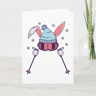 Carte Lapin de ski avec bâtons de ski lunettes de ski ca