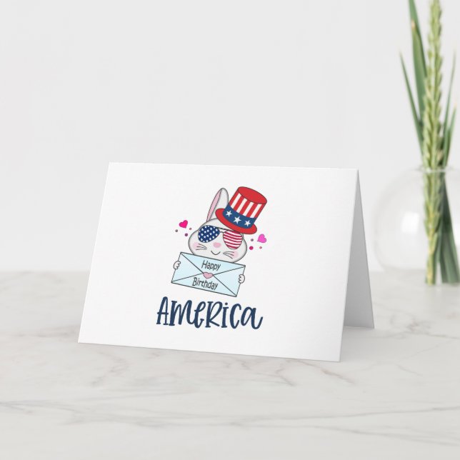 Carte Lapin du 4 juillet avec lunettes de soleil drapeau (Devant)