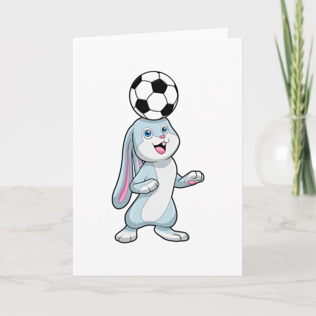 Carte Lapin en joueur de football avec ballon de footbal (Devant)