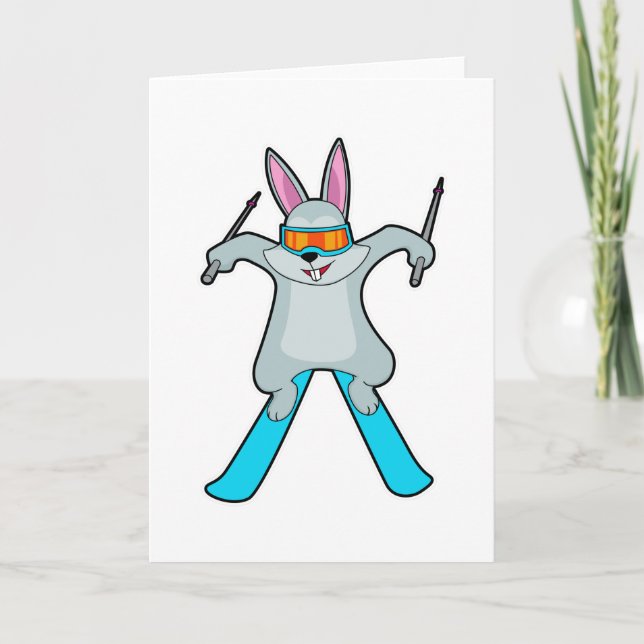 Carte Lapin en skieur avec ski (Devant)
