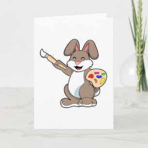 Carte Lapin en tant que peintre avec pinceau et peinture