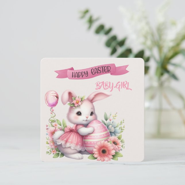 Carte Lapin et oeuf de Pâques Joyeux bébé de Pâques Fill (Debout devant)