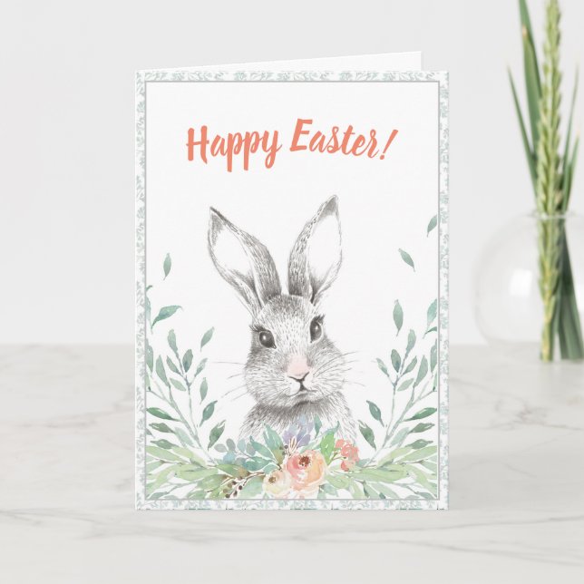 Carte Lapin Floral Pâques (Devant)
