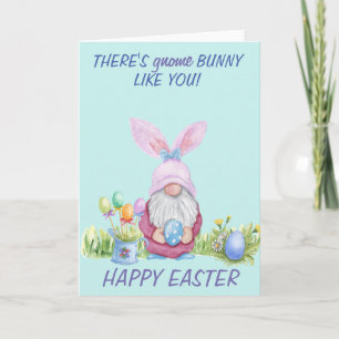 Carte Lapin Gnome Joyeuses Pâques Aquarelle