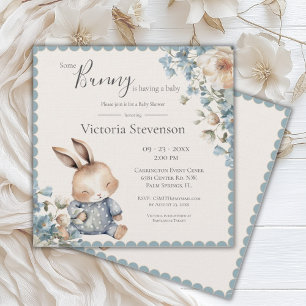Carte Lapin Lapin Baby shower Floral Bleu