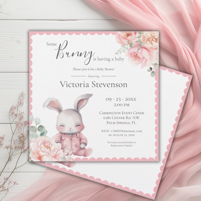 Carte Lapin Lapin Baby shower Floral Rose (Créateur téléchargé)