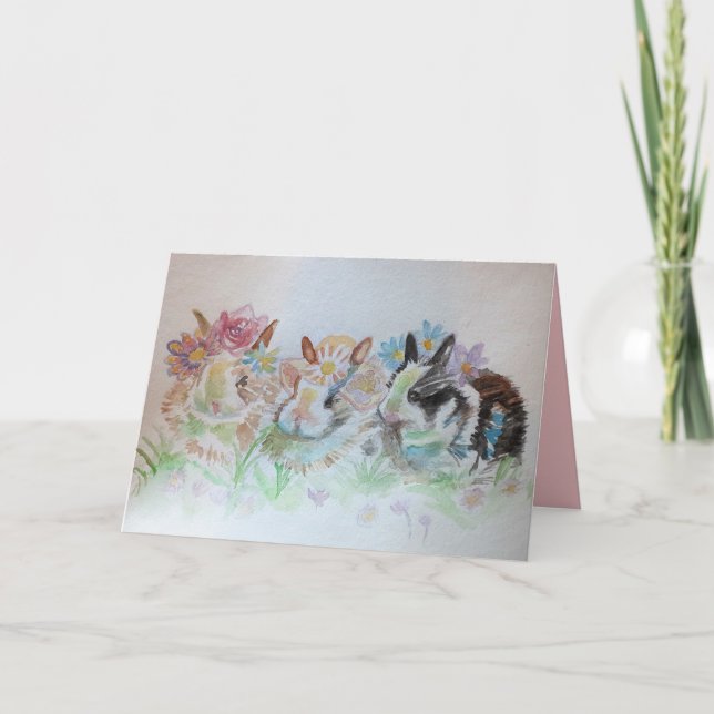Carte Lapin Lapin Lapin Aquarelle Anniversaire (Devant)
