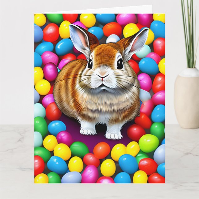 Carte Lapin mignon et Jellybeans Joyeuses Pâques (Devant)