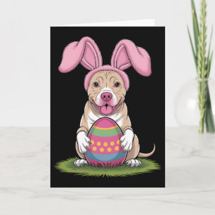 Carte Lapin mignon Pitbull Chien Pâques Câlin Œufs Joyeu