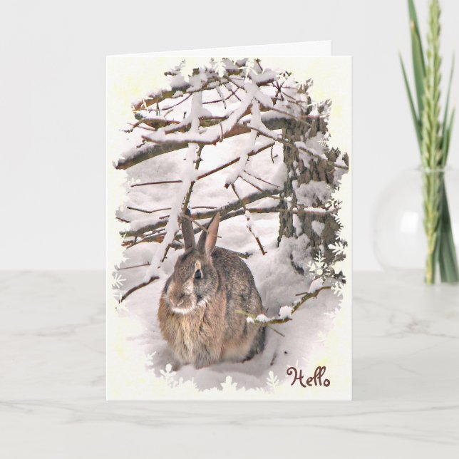 Carte Lapin Neige Rabbit Pensez à vous (Devant)