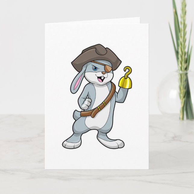 Carte Lapin pirate avec main crochet & chapeau de pirate (Devant)