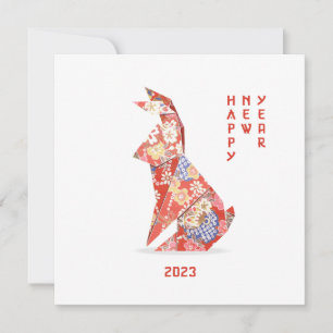 Carte Lapin rouge Origami Année du lapin 2023